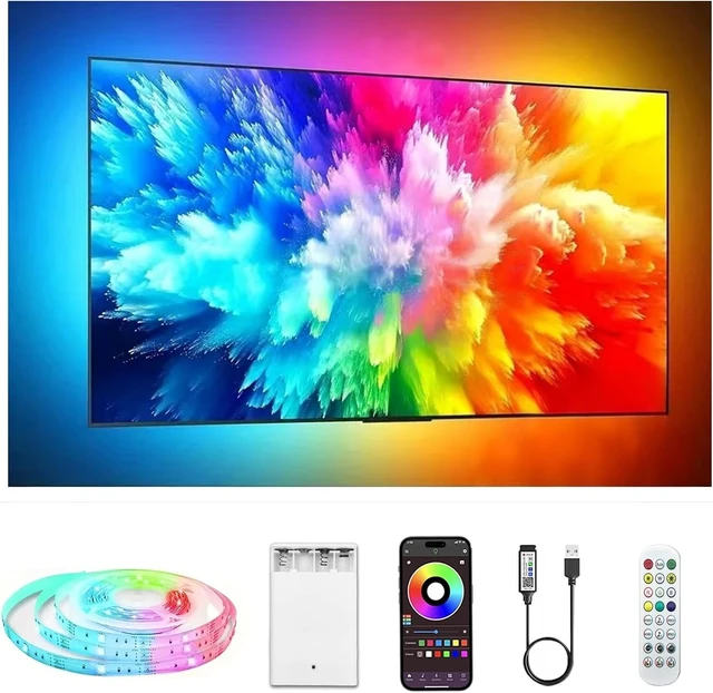 Main image of Battery Powered Led Strip Lights 1x6.56Ft (2m One Sets of Strip Light with 3 AA Battery Box/USB RGB LED Lights Remote and APP Control