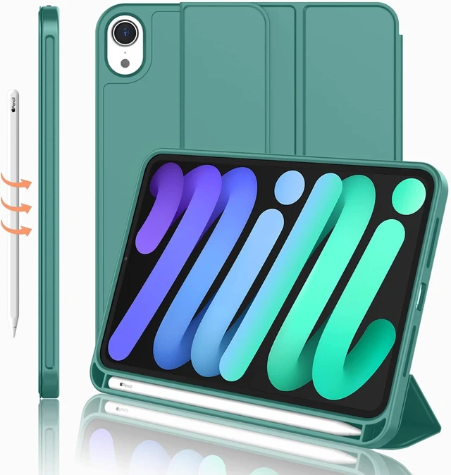 Main image of iPad mini 7 Case 2024 (A17 Pro) iPad mini 6 Case (8.3-Inch 2021 Model) iPad mini 7th/6th Generation Case with Pencil Holder Trifold Stand Smart Case with Soft TPU Back Forest Green