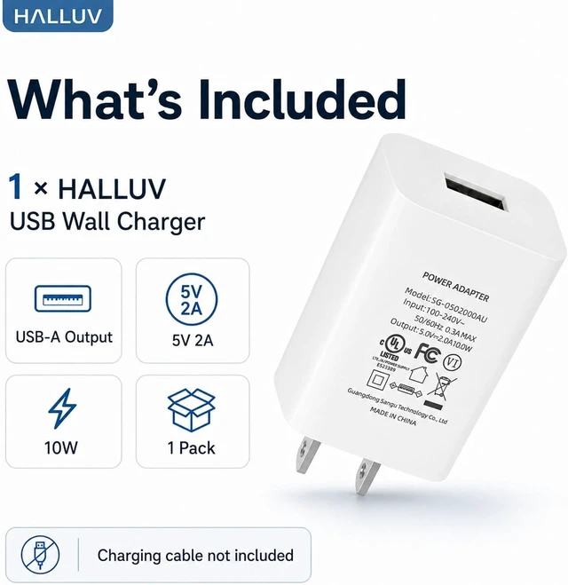 Alt view image 6 of 7 - USB Wall Charger 5V 2A Power Adapter 10W USB Charger Block Compatible with iPhone 17/16/15/14/13/12/11 Galaxy iPad Kindle and Android Devices UL Listed