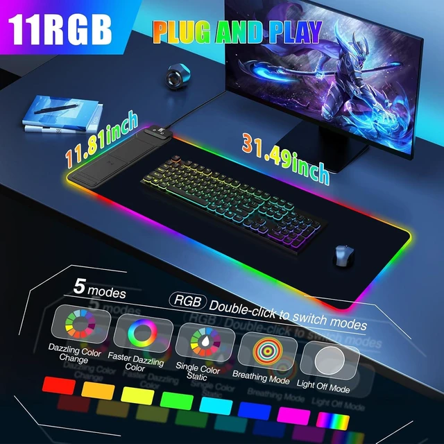 Alt view image 4 of 7 - Mouse Pad with Foldable Phone Holder & Wireless Charger XL RGB Gaming Mousepad 31.5x11.8 Large Desk Mat for Keyboard Home Desk Pad with Dual Qi Charging Station