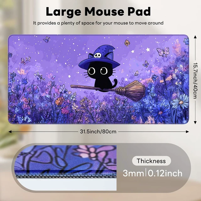 Alt view image 3 of 7 - Large Gaming Mouse Pad 31.5 x 15.7 in Witch Cat