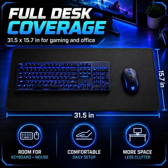 Alt view image 2 of 7 - 31.5 x 15.7 Waterproof Large Gaming Mouse Pad XXL Big Desk Office Mat