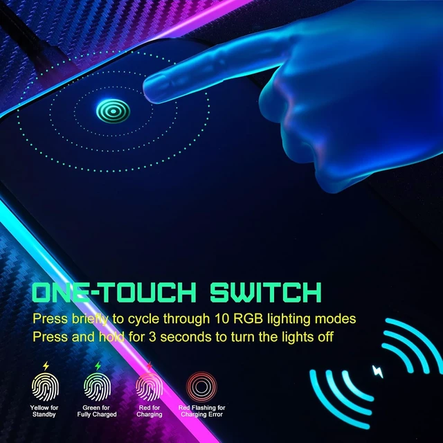 Alt view image 5 of 7 - Wireless Charging RGB Gaming Mouse Pad 15W LED Mouse Mat 800x300x4MM 10 Light Modes Extra Large Mousepad Non-Slip Rubber Base Computer Keyboard Mat for Gaming MacBook PC Laptop Desk
