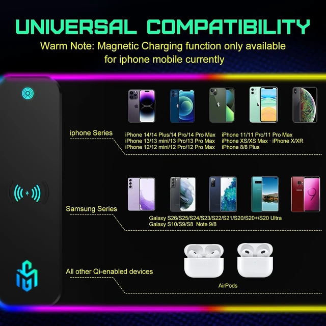 Alt view image 7 of 7 - Wireless Charging RGB Gaming Mouse Pad 15W LED Mouse Mat 800x300x4MM 10 Light Modes Extra Large Mousepad Non-Slip Rubber Base Computer Keyboard Mat for Gaming MacBook PC Laptop Desk
