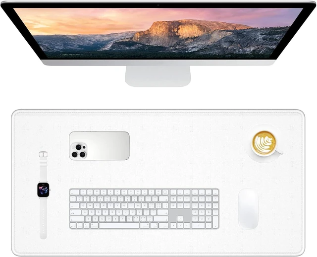 Main image of Large Gaming Mouse Pad Extended Mouse Mat with Stitched Edges Full Size Keyboard Pad with Non-Slip Base Big XXL Computer Desk Mats for Gamer Laptop Office 31.5 x 15.7in Ivory White
