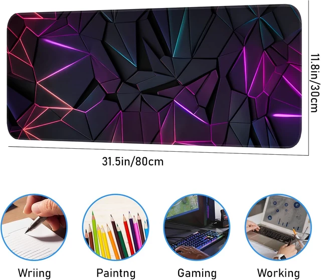 Alt view image 3 of 7 - Stylish Geometric Design Gaming Mouse pad Non-Slip Rubber Base Stitched Edges 31.5x11.8 inch Large Mouse pad Suitable for Gaming and Desk Pads