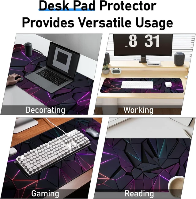 Alt view image 7 of 7 - Stylish Geometric Design Gaming Mouse pad Non-Slip Rubber Base Stitched Edges 31.5x11.8 inch Large Mouse pad Suitable for Gaming and Desk Pads