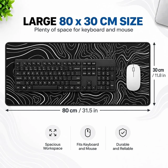 Alt view image 2 of 7 - 3 Pcs Large Gaming Mouse Pad Black with White Topographic Line 31.5 x 11.8in Anti-Slip Rubber Base Mousepad XL Keyboard Mouse Mat for Home Office