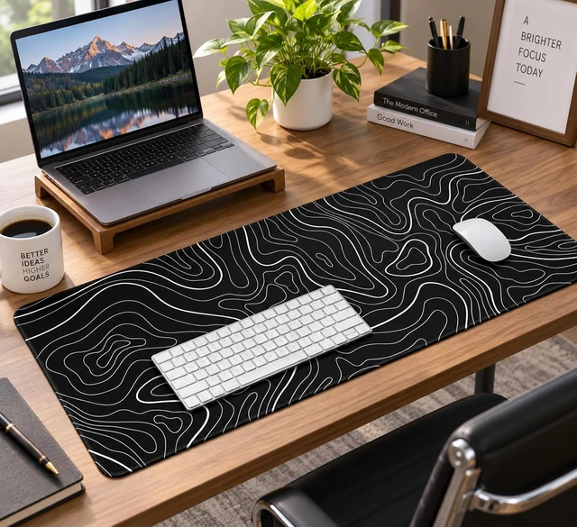 Alt view image 3 of 7 - 3 Pcs Large Gaming Mouse Pad Black with White Topographic Line 31.5 x 11.8in Anti-Slip Rubber Base Mousepad XL Keyboard Mouse Mat for Home Office