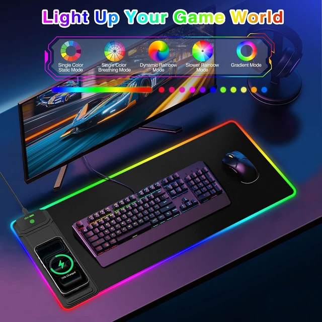Alt view image 3 of 7 - RGB Gaming Mouse Pad with Magnetic Wireless Charging & Foldable Phone Stand