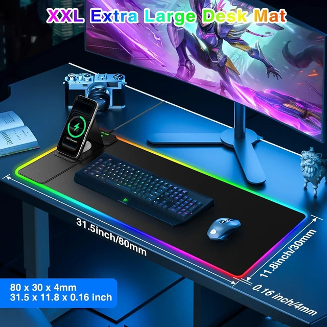 Alt view image 5 of 7 - RGB Gaming Mouse Pad with Magnetic Wireless Charging & Foldable Phone Stand