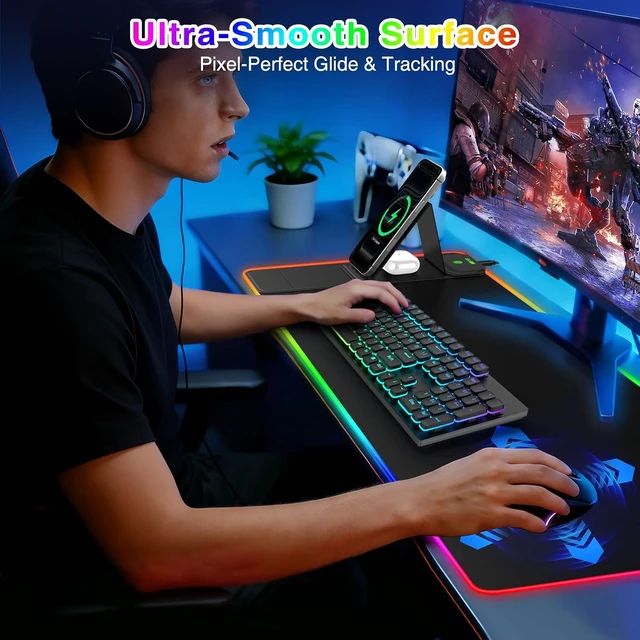 Alt view image 4 of 7 - RGB Gaming Mouse Pad with Magnetic Wireless Charging & Foldable Phone Stand