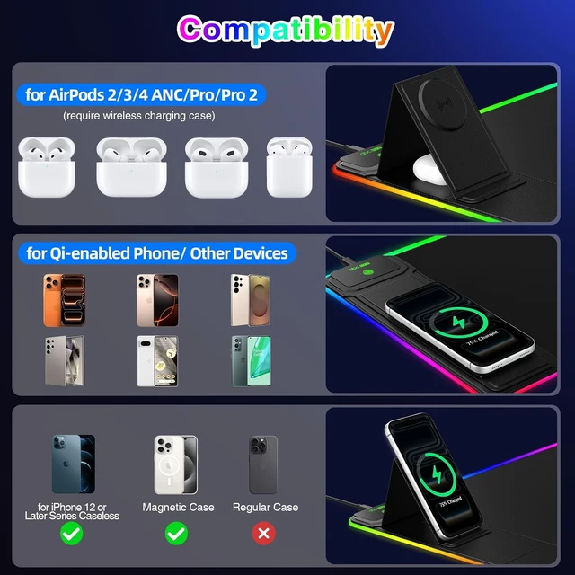 Alt view image 7 of 7 - RGB Gaming Mouse Pad with Magnetic Wireless Charging & Foldable Phone Stand