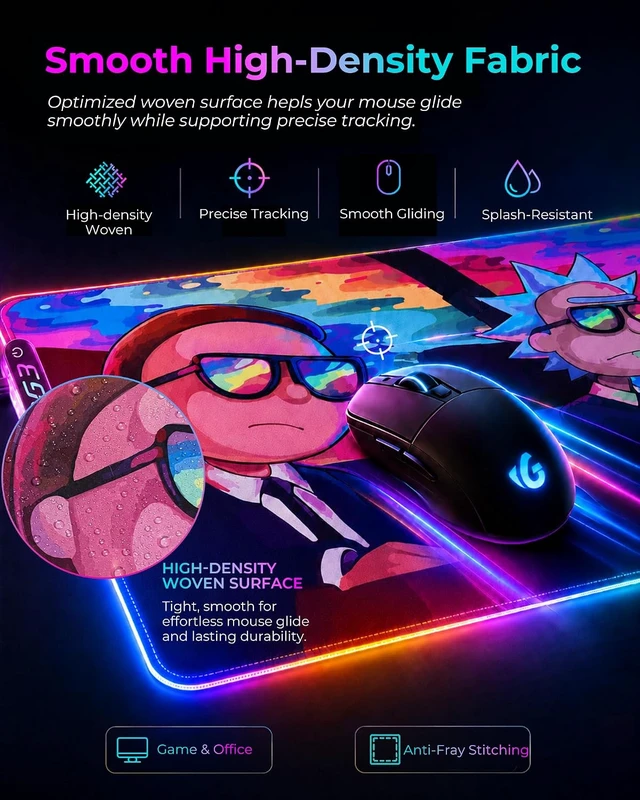Alt view image 5 of 7 - RGB Mouse Pad XXL Gaming Desk Mat 19 Light Modes 35.4 x 15.7IN