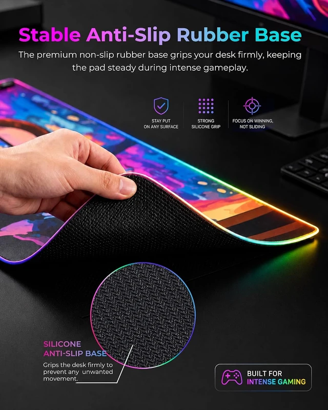 Alt view image 6 of 7 - RGB Mouse Pad XXL Gaming Desk Mat 19 Light Modes 35.4 x 15.7IN