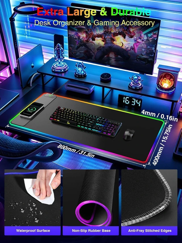 Alt view image 2 of 7 - Wireless Charging Mouse Pad Gaming 31.5x15.8 Large Desk Mat Waterproof