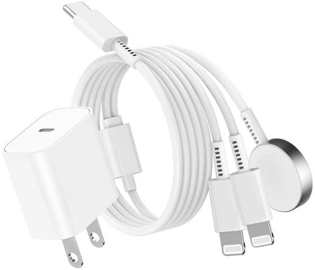 Main image of Upgraded USB C Watch Charger 3-in-1 Magnetic Fast Charging Cable for iPhone and iWatch 6ft and C Wall Outlet for Watch SE/8/7/6/5/4/3/2/1 and iPhone 14/13/Airpods-White
