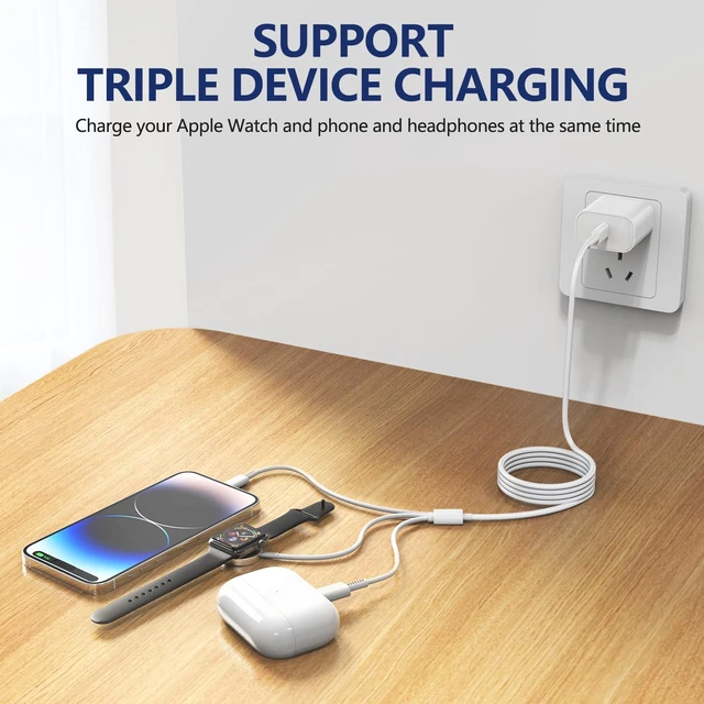 Alt view image 3 of 7 - Upgraded USB C Watch Charger 3-in-1 Magnetic Fast Charging Cable for iPhone and iWatch 6ft and C Wall Outlet for Watch SE/8/7/6/5/4/3/2/1 and iPhone 14/13/Airpods-White