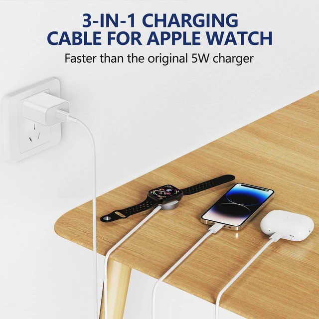 Alt view image 2 of 7 - Upgraded USB C Watch Charger 3-in-1 Magnetic Fast Charging Cable for iPhone and iWatch 6ft and C Wall Outlet for Watch SE/8/7/6/5/4/3/2/1 and iPhone 14/13/Airpods-White