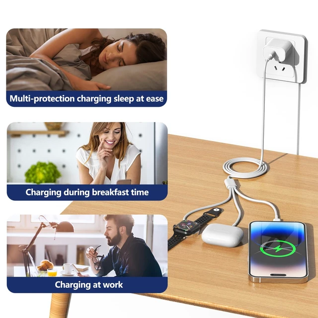 Alt view image 7 of 7 - Upgraded USB C Watch Charger 3-in-1 Magnetic Fast Charging Cable for iPhone and iWatch 6ft and C Wall Outlet for Watch SE/8/7/6/5/4/3/2/1 and iPhone 14/13/Airpods-White