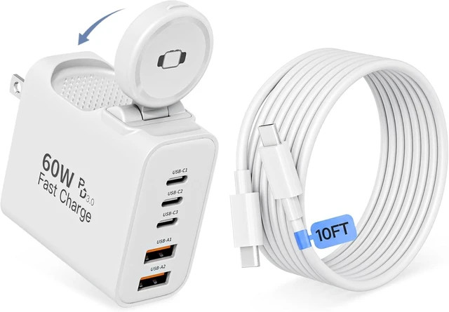 Main image of 6 in 1 Fast Charger for Watch Charger with 60W 10FT USB C-USB C Cable