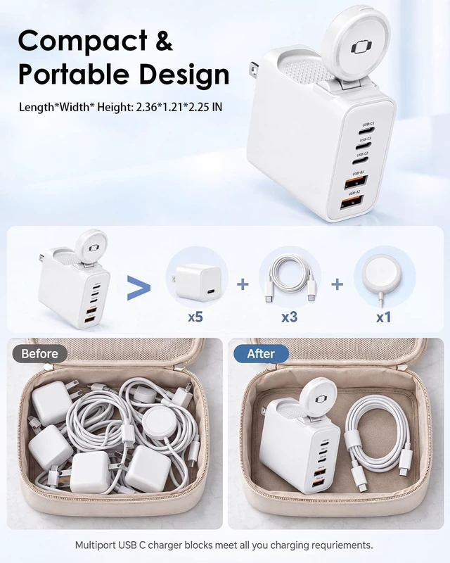 Alt view image 6 of 7 - 6 in 1 Fast Charger for Watch Charger with 60W 10FT USB C-USB C Cable