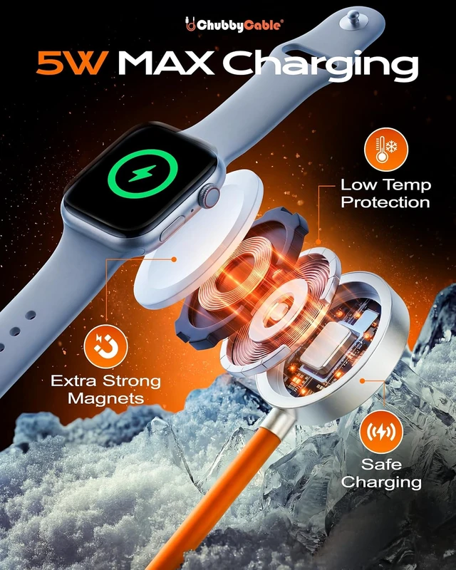 Alt view image 6 of 7 - 2 in 1 USB C Cable for Watch 40Mins 80% Orange 4FT