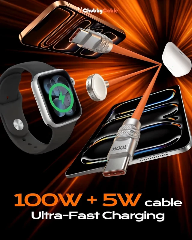 Alt view image 2 of 7 - 2 in 1 USB C Cable for Watch 40Mins 80% Orange 4FT