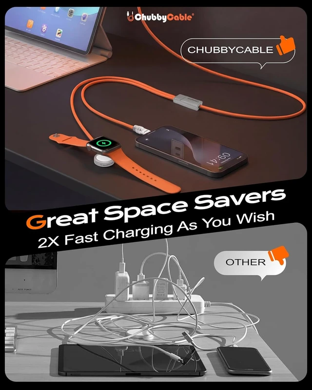 Alt view image 7 of 7 - 2 in 1 USB C Cable for Watch 40Mins 80% Orange 4FT
