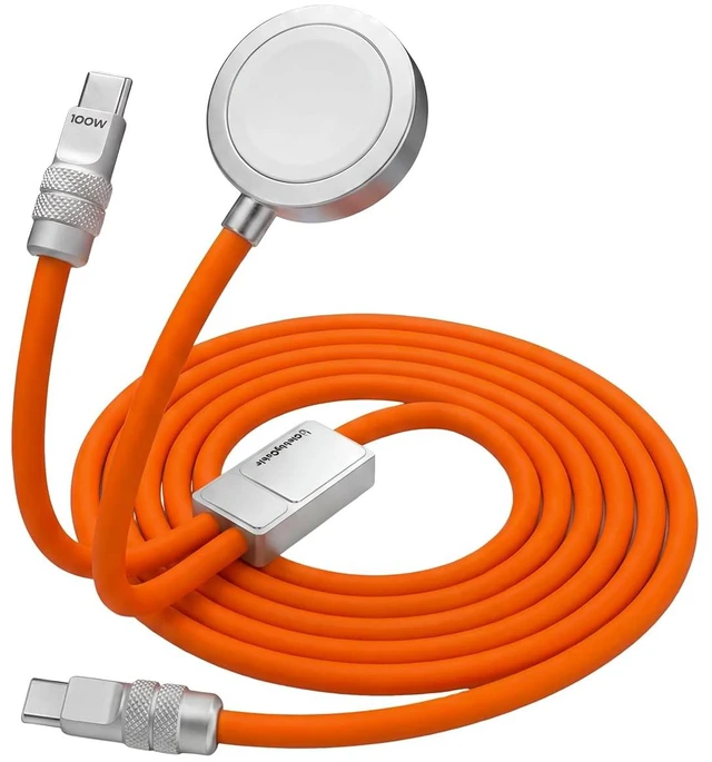Main image of 2 in 1 USB C Cable for Watch 40Mins 80% Orange 4FT