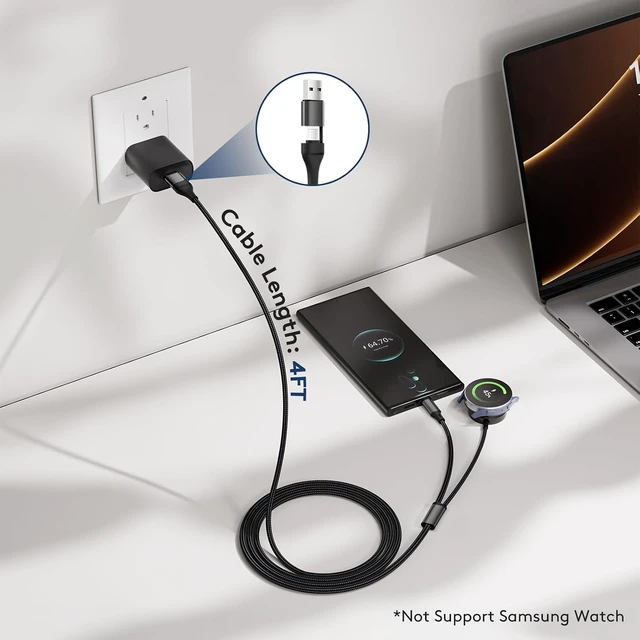 Alt view image 4 of 6 - 2-in-2 USB A/C to Galaxy Watch/USB C Multiple Portable Travel Charger Cable