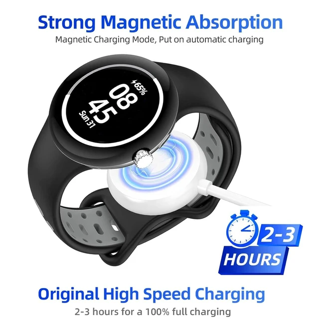 Alt view image 4 of 7 - USB Watch Charger Cable for Google Pixel-Watch Magnetic Replacement Charging Cable Cord Stand for Google Pixel Smartwatch White 3.3FT