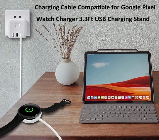 Alt view image 7 of 7 - USB Watch Charger Cable for Google Pixel-Watch Magnetic Replacement Charging Cable Cord Stand for Google Pixel Smartwatch White 3.3FT