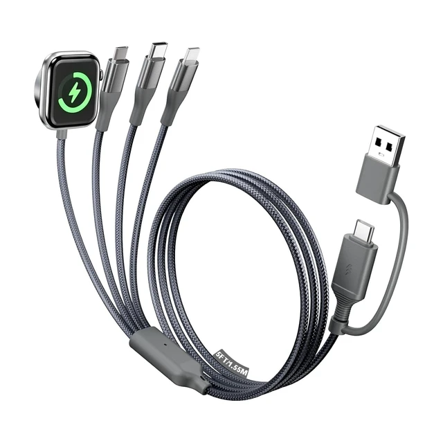 Main image of 4-in-2 Multi Charging Cable with Smartwatch Charging Grey-5FT