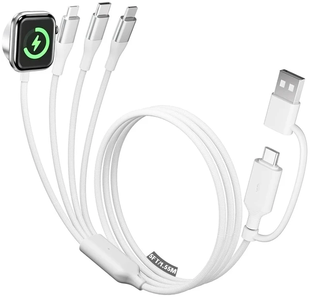 Main image of 4-in-2 Multi Charging Cable with Smartwatch Charging White-5FT