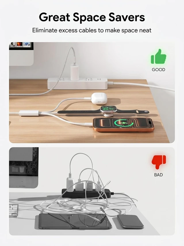 Alt view image 3 of 7 - 60W 5FTfor Watch Charger Fast Charging 3-in-2 Multi Charging Cable Nylon Braided USB C/L iWatch Charger Cord for iWatch Ultra 3/2/SE/11/10/9/8/7/6/5 iPhone 18 17 15 16 Pro Max/14/13/12