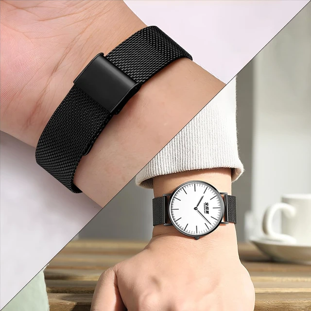 Alt view image 5 of 7 - Mesh Watch Band Metal - Black Quick Release Watch Bands for Men Women - Stainless Steel Smart Watches Strap Bracelet Replacement - 10mm 12mm 14mm 16mm 18mm 20mm 22mm