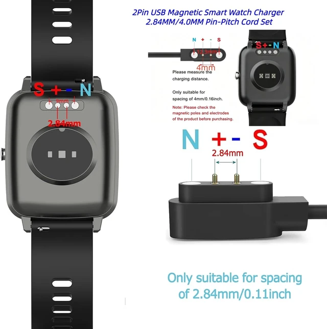 Alt view image 2 of 7 - 2Pin USB Magnetic Smart Watch Charger 2.84MM/4.0MM Pin-Pitch Cord Set Black
