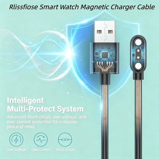 Alt view image 3 of 7 - 2Pin USB Magnetic Smart Watch Charger 2.84MM/4.0MM Pin-Pitch Cord Set Black