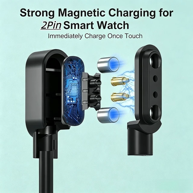 Alt view image 5 of 7 - 2Pin USB Magnetic Smart Watch Charger 2.84MM/4.0MM Pin-Pitch Cord Set Black