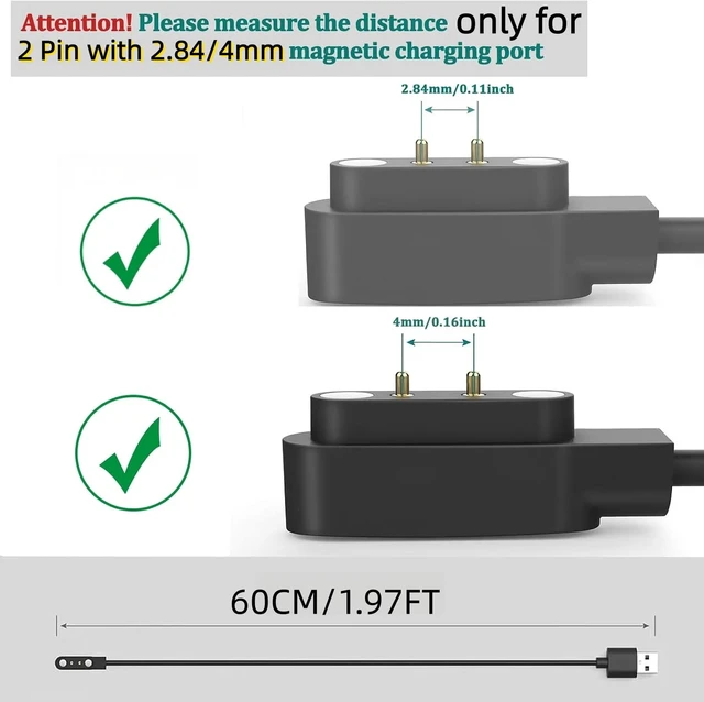 Alt view image 6 of 7 - 2Pin USB Magnetic Smart Watch Charger 2.84MM/4.0MM Pin-Pitch Cord Set Black