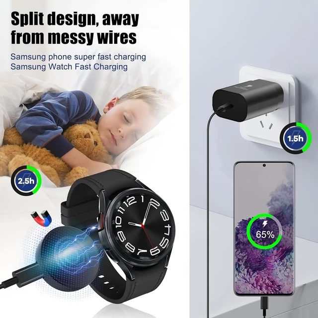 Alt view image 2 of 6 - Galaxy Watch Charger(Split) C Charger Cable Fast Charging 25W Super Fast Charger Compatible with Galaxy Watch 8/7/6/6 Classic/5 Pro/5/4/4 Classic and Galaxy S25 S24 S23 Ultra S22 Z flip 7 (5FT)