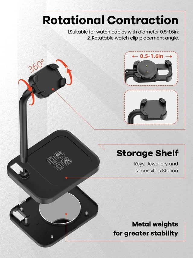 Alt view image 5 of 7 - Universal Adjustable Smartwatch Charging Dock with Telescopic Stand