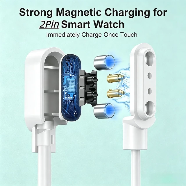 Alt view image 5 of 7 - 2Pin USB Magnetic Smart Watch Charger 2.84MM/4.0MM Pin-Pitch Cord Set White
