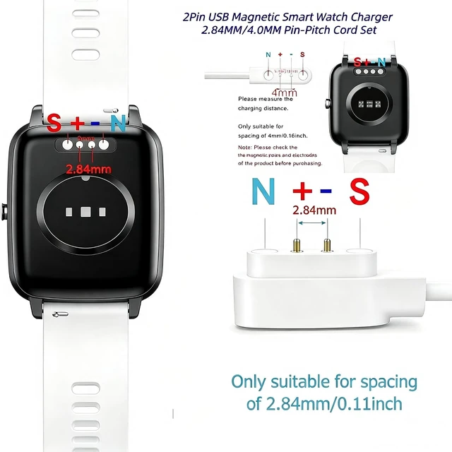 Alt view image 2 of 7 - 2Pin USB Magnetic Smart Watch Charger 2.84MM/4.0MM Pin-Pitch Cord Set White