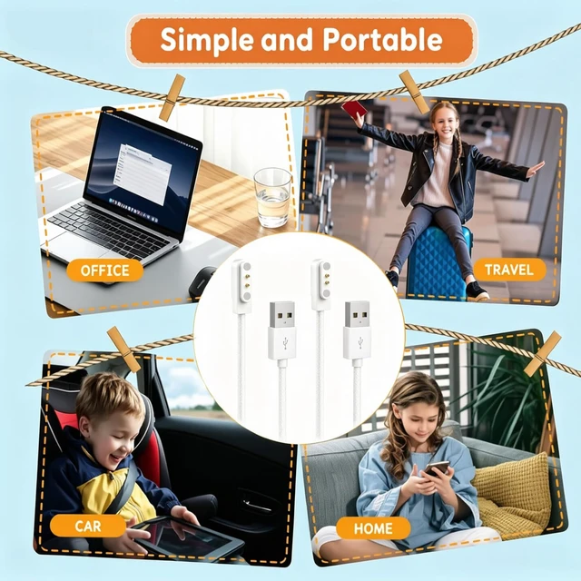 Alt view image 7 of 7 - 2Pin USB Magnetic Smart Watch Charger 2.84MM/4.0MM Pin-Pitch Cord Set White