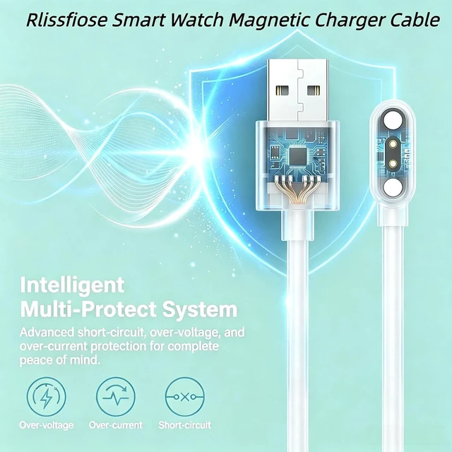 Alt view image 3 of 7 - 2Pin USB Magnetic Smart Watch Charger 2.84MM/4.0MM Pin-Pitch Cord Set White