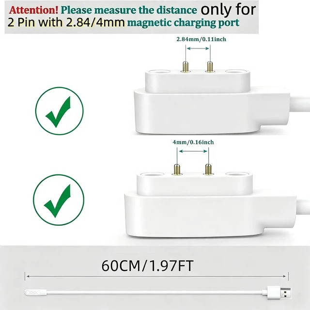 Alt view image 6 of 7 - 2Pin USB Magnetic Smart Watch Charger 2.84MM/4.0MM Pin-Pitch Cord Set White