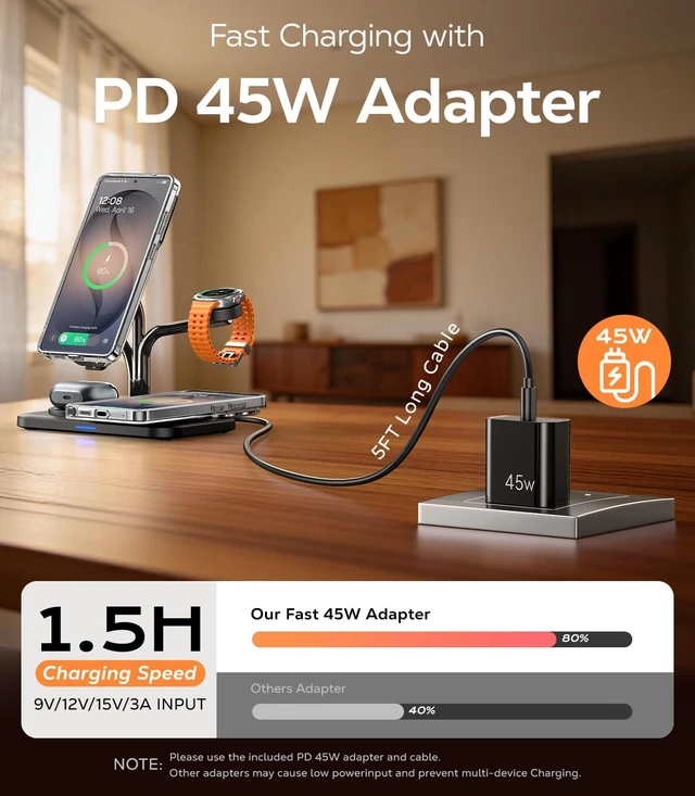 Alt view image 2 of 7 - 45W 5 in 1 Magnetic Charging Station for Dual Phone & Galaxy Watch Wireless Charger Stand Fast Mag-Safe Charger for Galaxy S26 Ultra/S25/Z Fold7/Flip7 Galaxy Watch Ultra/8/7 & Buds