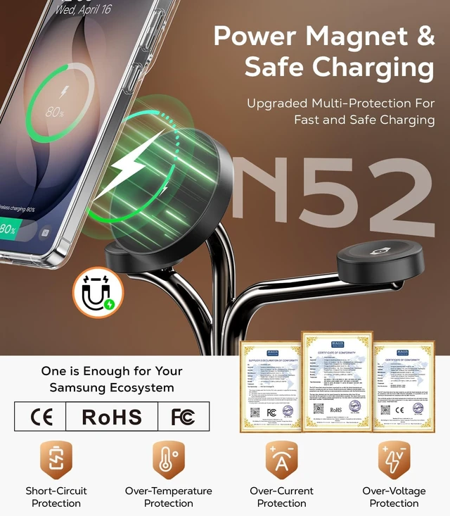 Alt view image 5 of 7 - 45W 5 in 1 Magnetic Charging Station for Dual Phone & Galaxy Watch Wireless Charger Stand Fast Mag-Safe Charger for Galaxy S26 Ultra/S25/Z Fold7/Flip7 Galaxy Watch Ultra/8/7 & Buds
